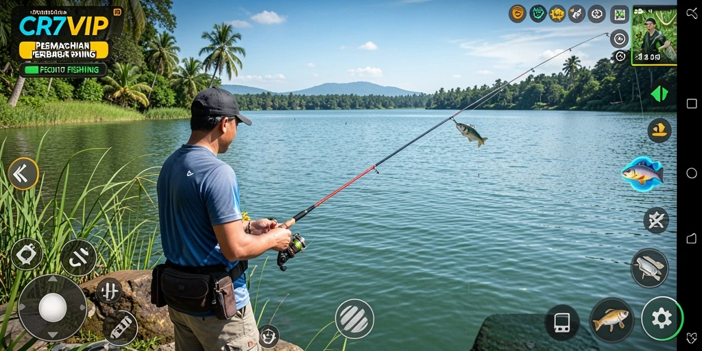 Tampilan gameplay seru dalam CR7VIP dengan berbagai lokasi memancing.
