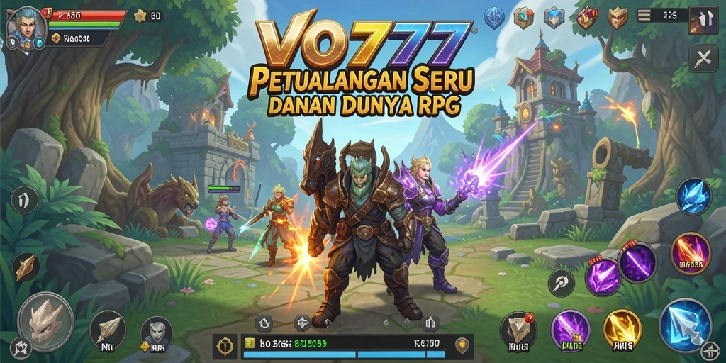 Screenshot utama menunjukkan gameplay petualangan RPG yang menarik.